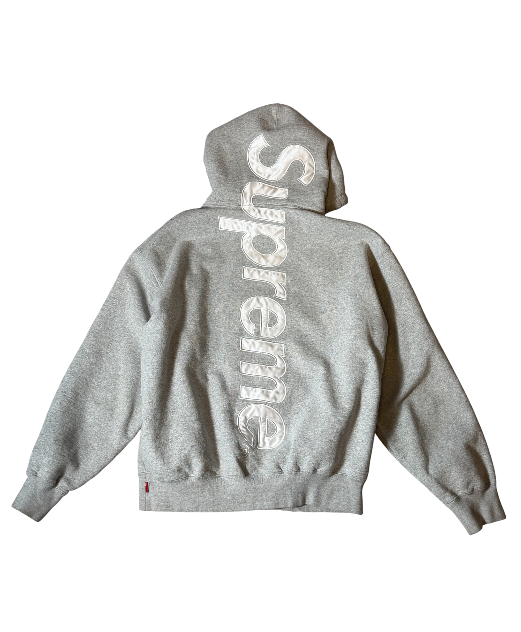 Supreme Satin Appliqué Hooded Sweatshirt Heather Grey