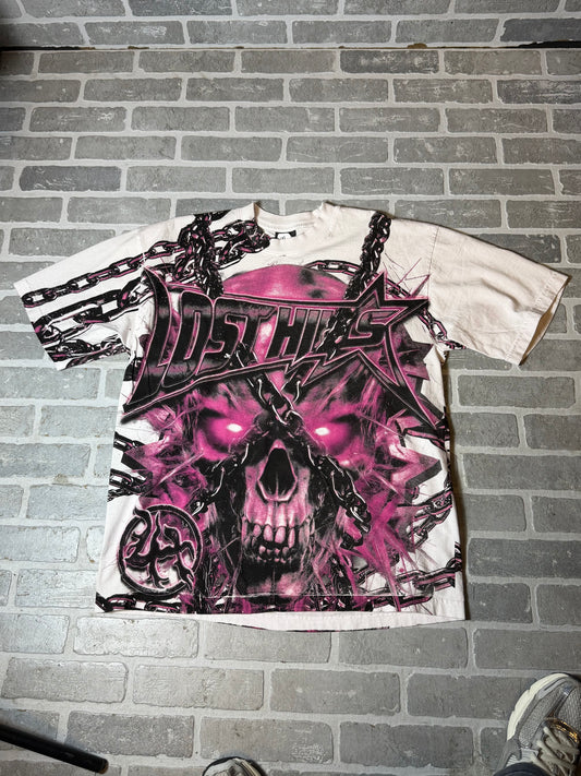 Lost Hills Ed Hardy Men's White & Pink Graphic Tee