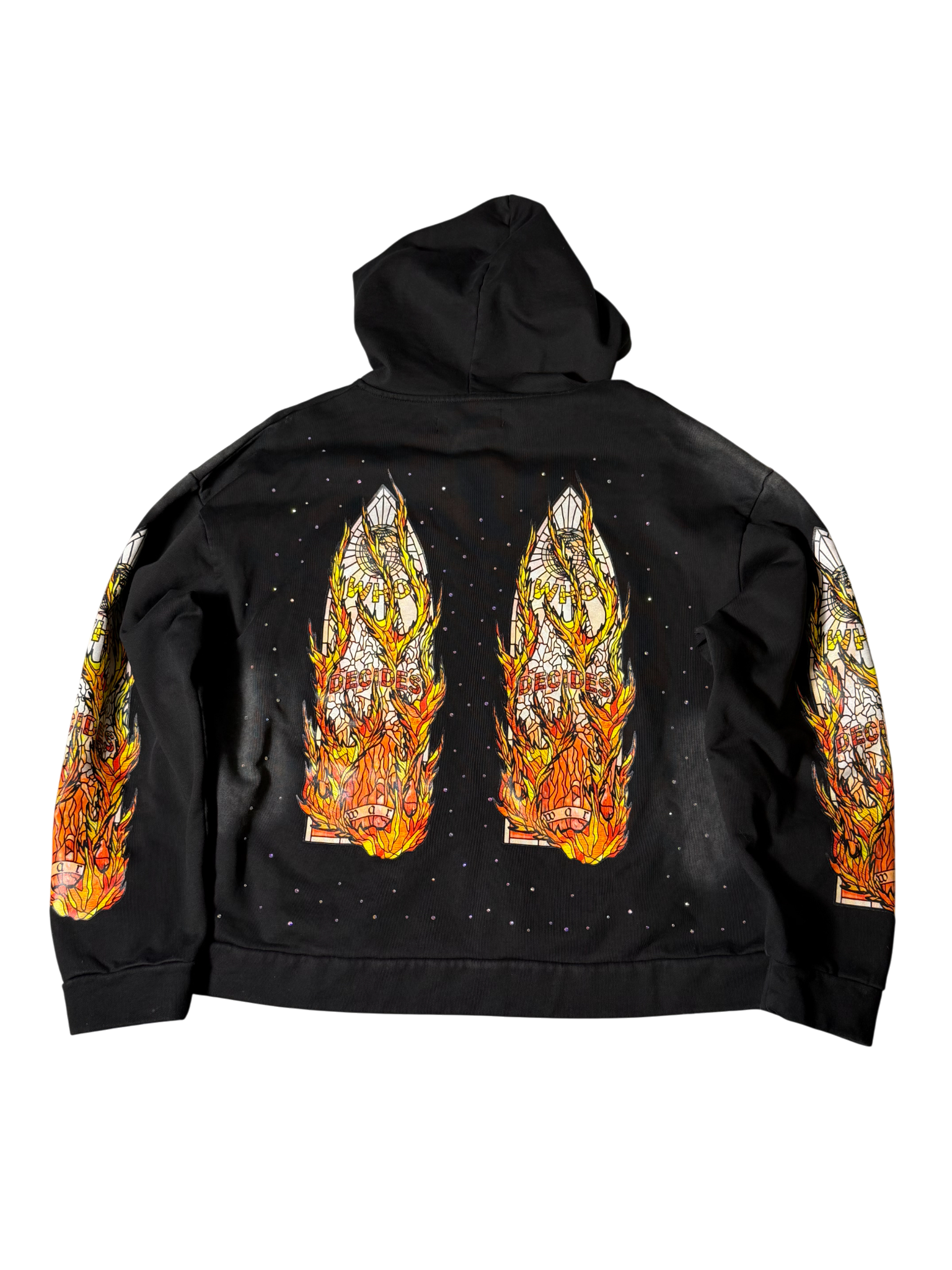 Who Decides War Black Hoodie W/ Rhinestones