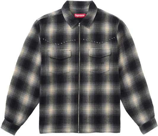 Supreme Studded Shadow Plaid Zip Up Shirt Black