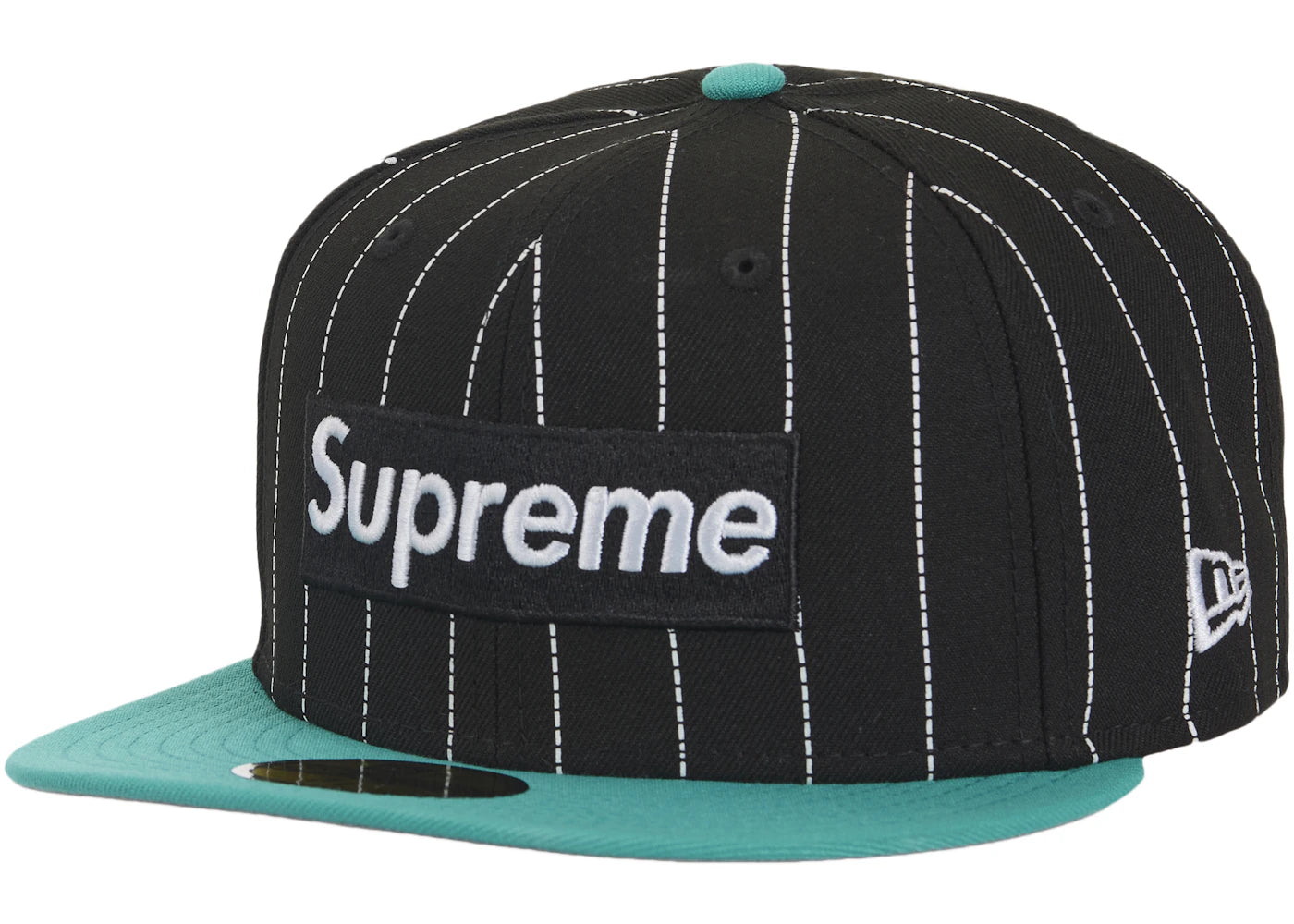 Supreme MLB Teams Box Logo New Era 59Fifty Cap Black Pinstripe