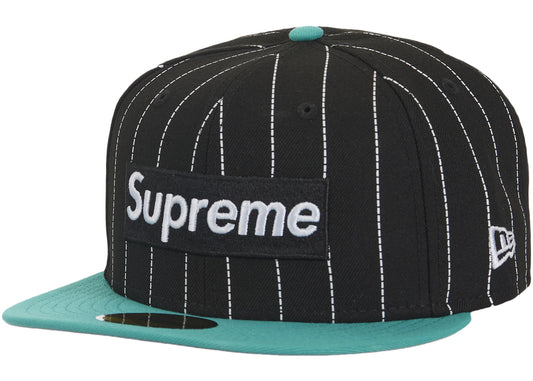 Supreme MLB Teams Box Logo New Era 59Fifty Cap Black Pinstripe