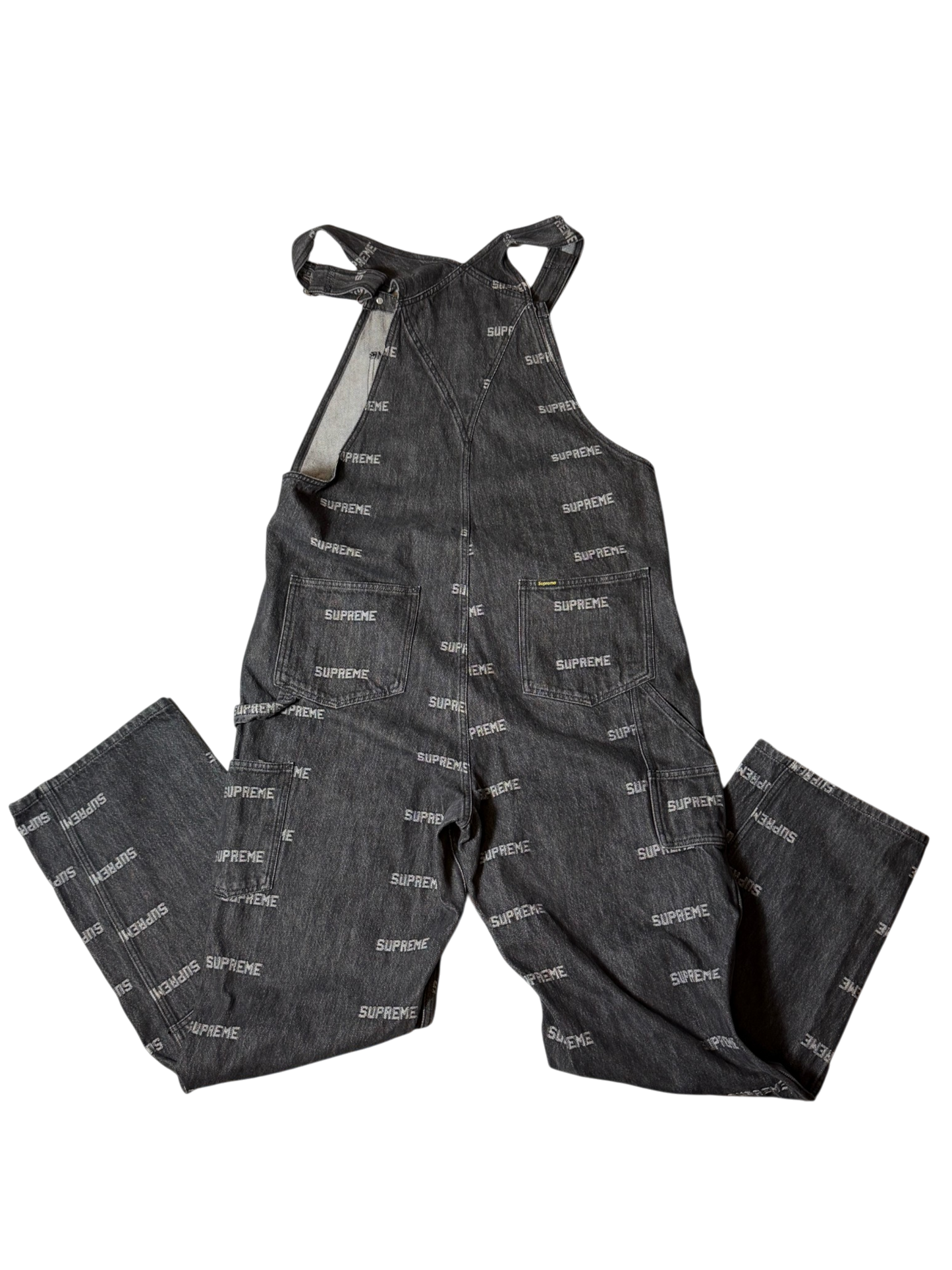 Supreme Logo Denim Overalls Black