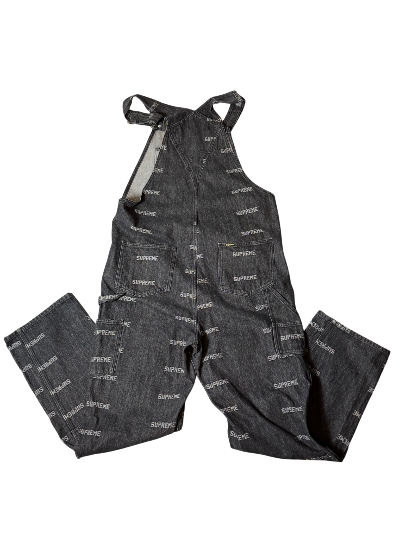 Supreme Logo Denim Overalls Black