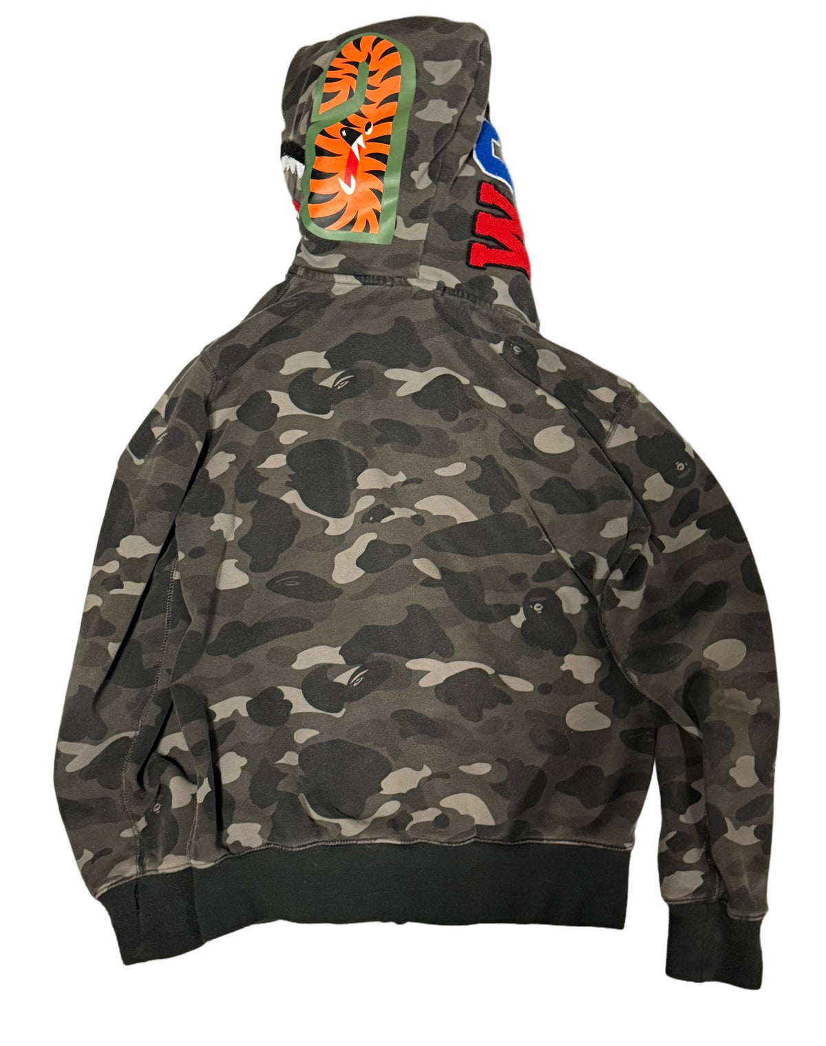 BAPE Color Camo Tiger Shark Wide Full Zip Double Hoodie Black