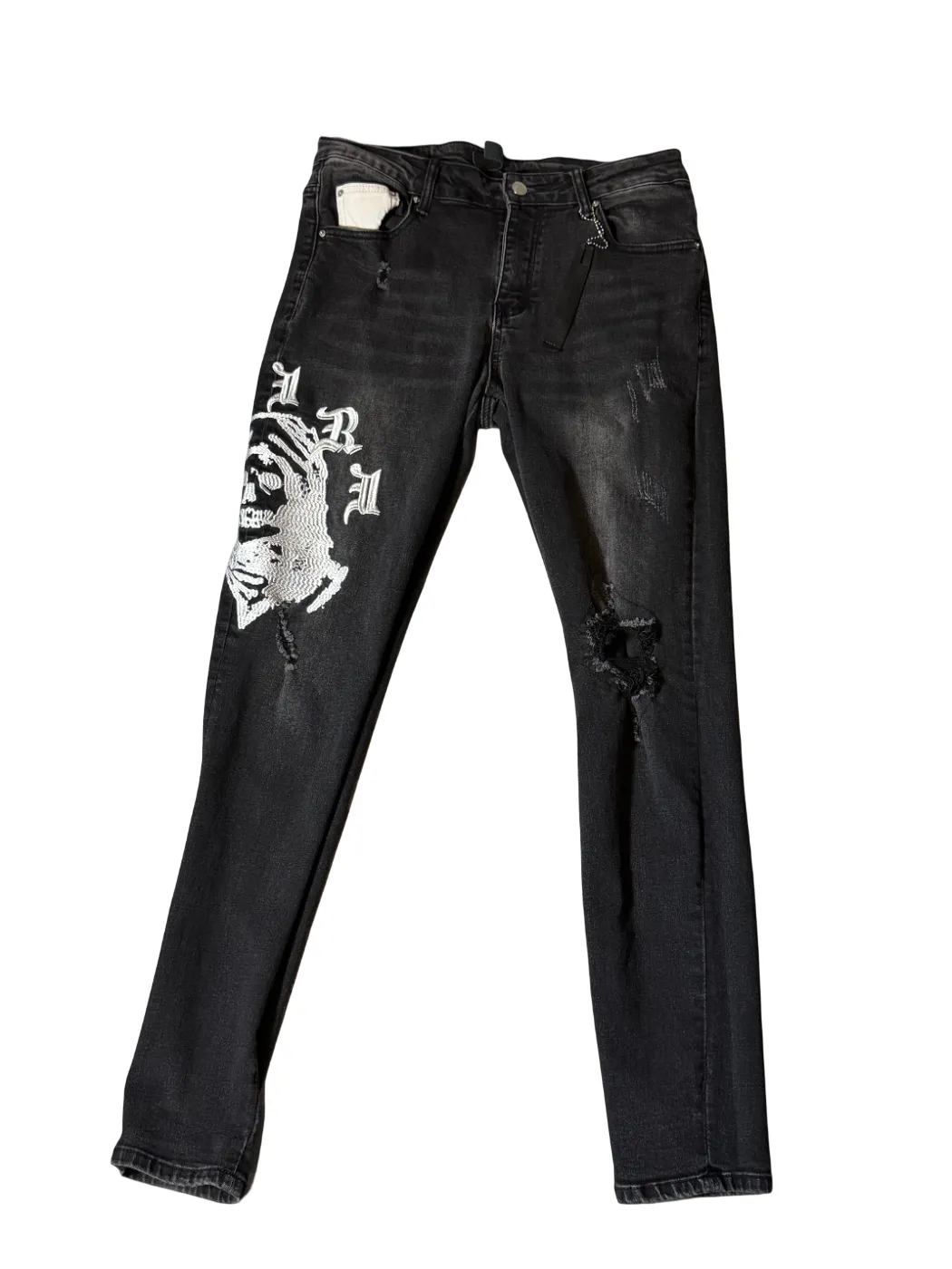 Amiri Black Embroidered Skull Jeans Black