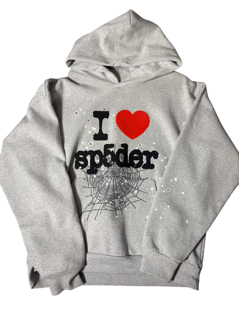 Sp5der I Heart SP5 Souvenir Hoodie Grey
