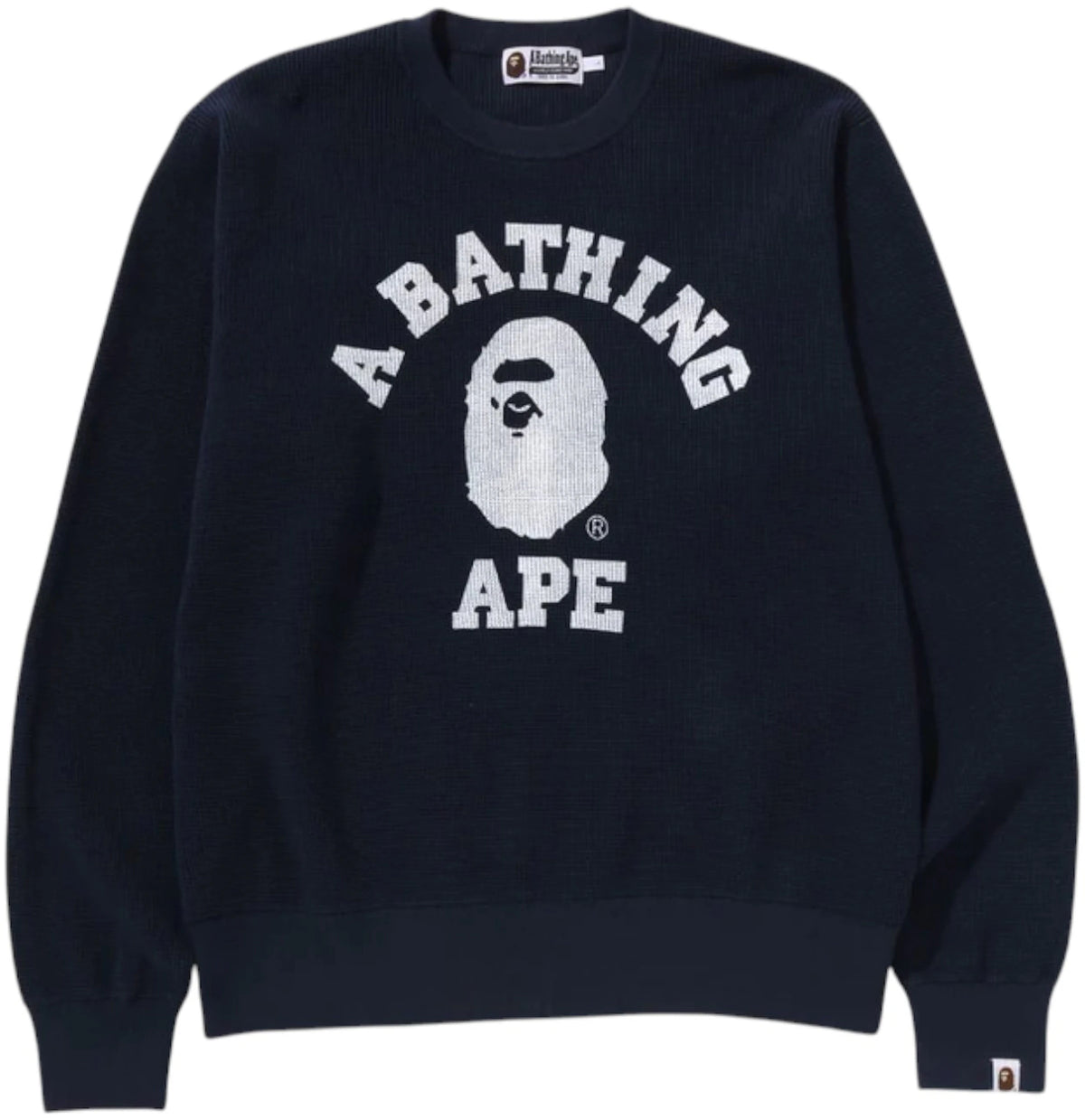 BAPE College Waffle Crewneck Sweater Navy