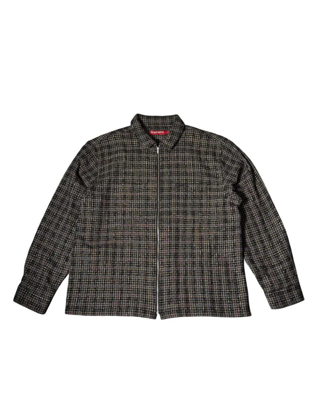 Supreme Metallic Plaid Zip Up Shirt Brown