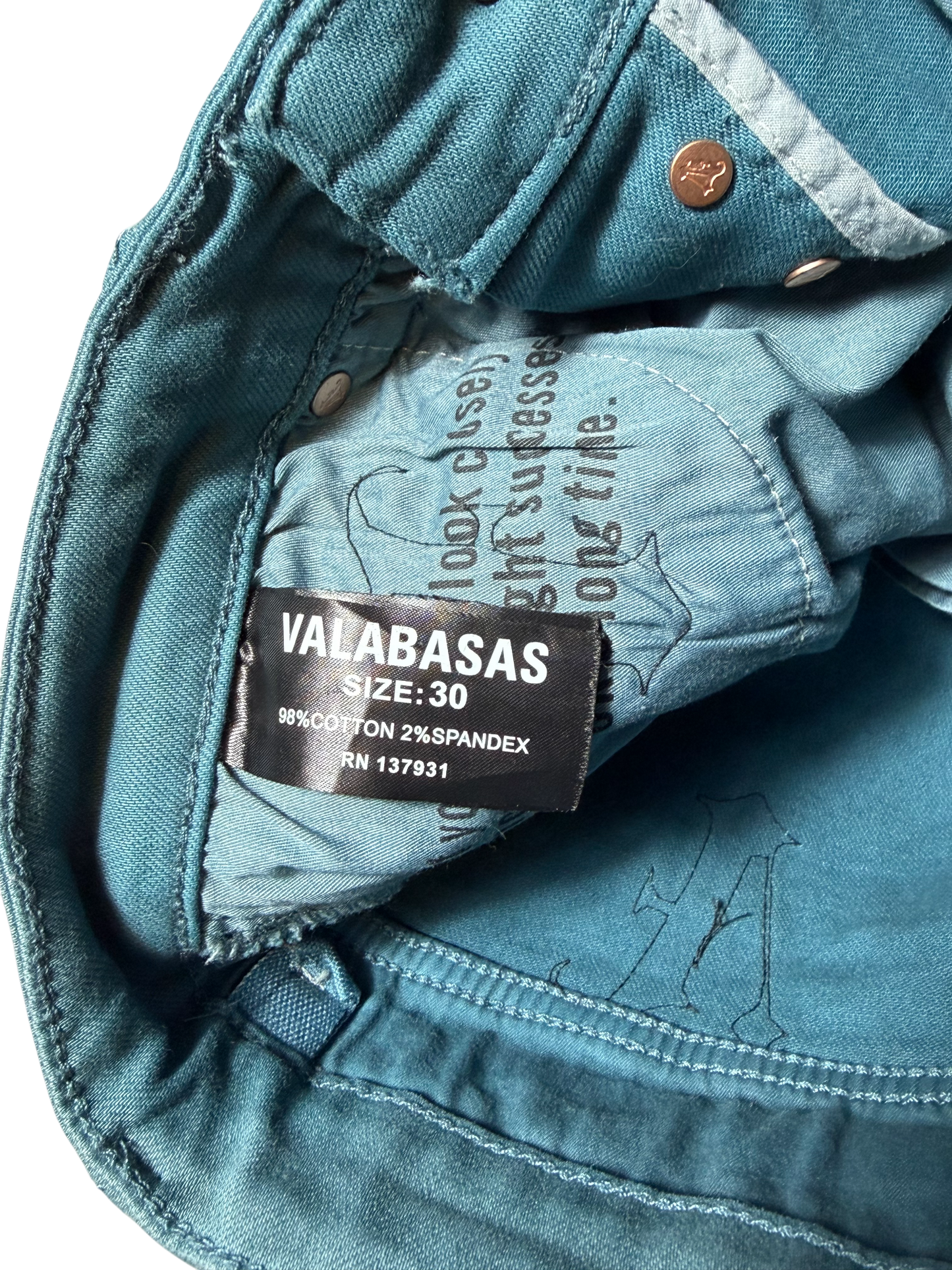 Valabasas Jeans Teal W/ Black Patches