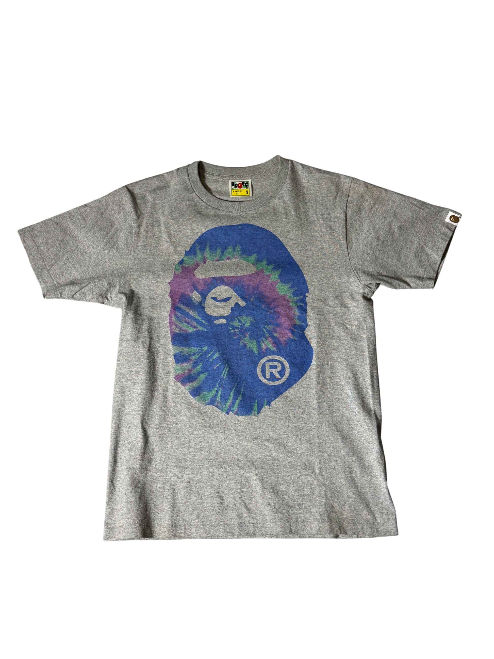 Bape Big Head Tye Dye T Shirt Grey