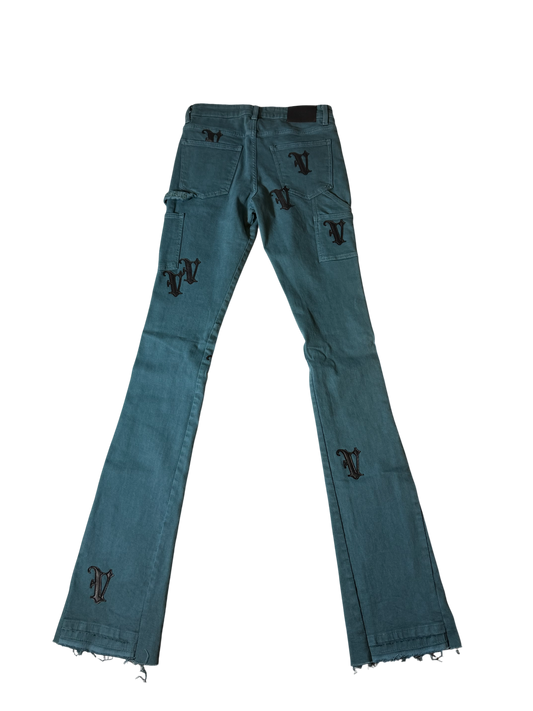 Valabasas Jeans Teal W/ Black Patches