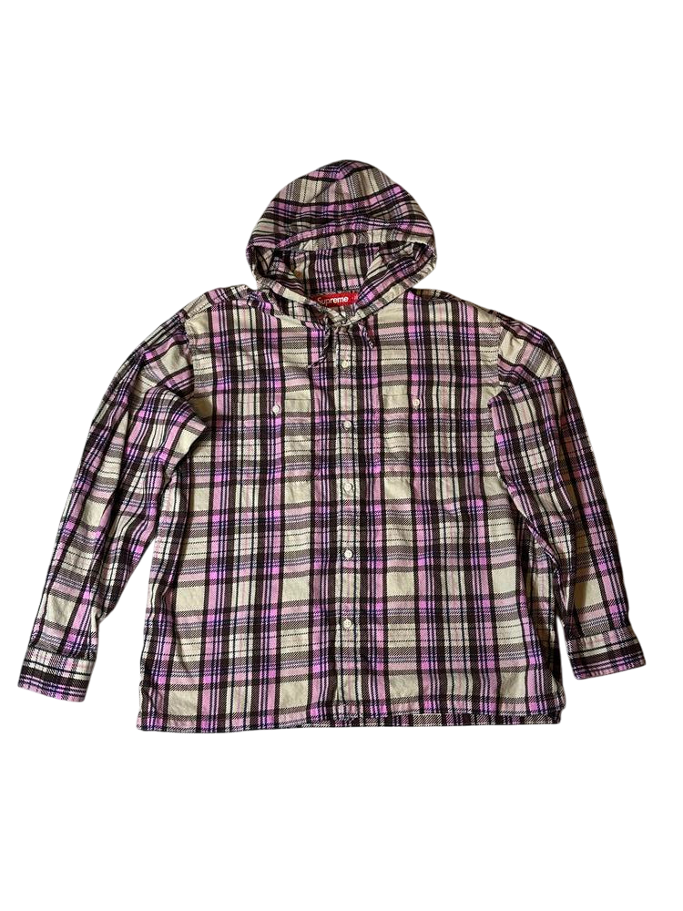 Supreme Printed Hooded Flannel Shirt Pink