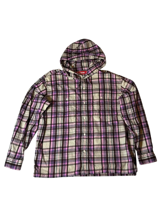 Supreme Printed Hooded Flannel Shirt Pink