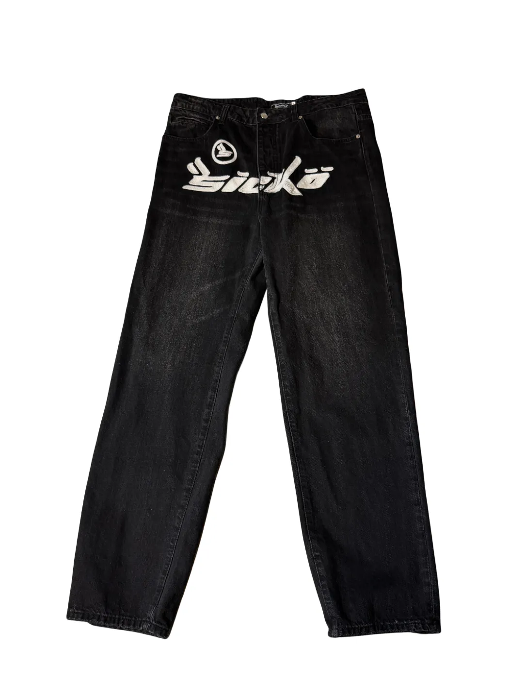 Sicko Jeans Black White Lettering