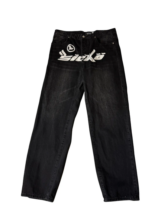 Sicko Jeans Black White Lettering