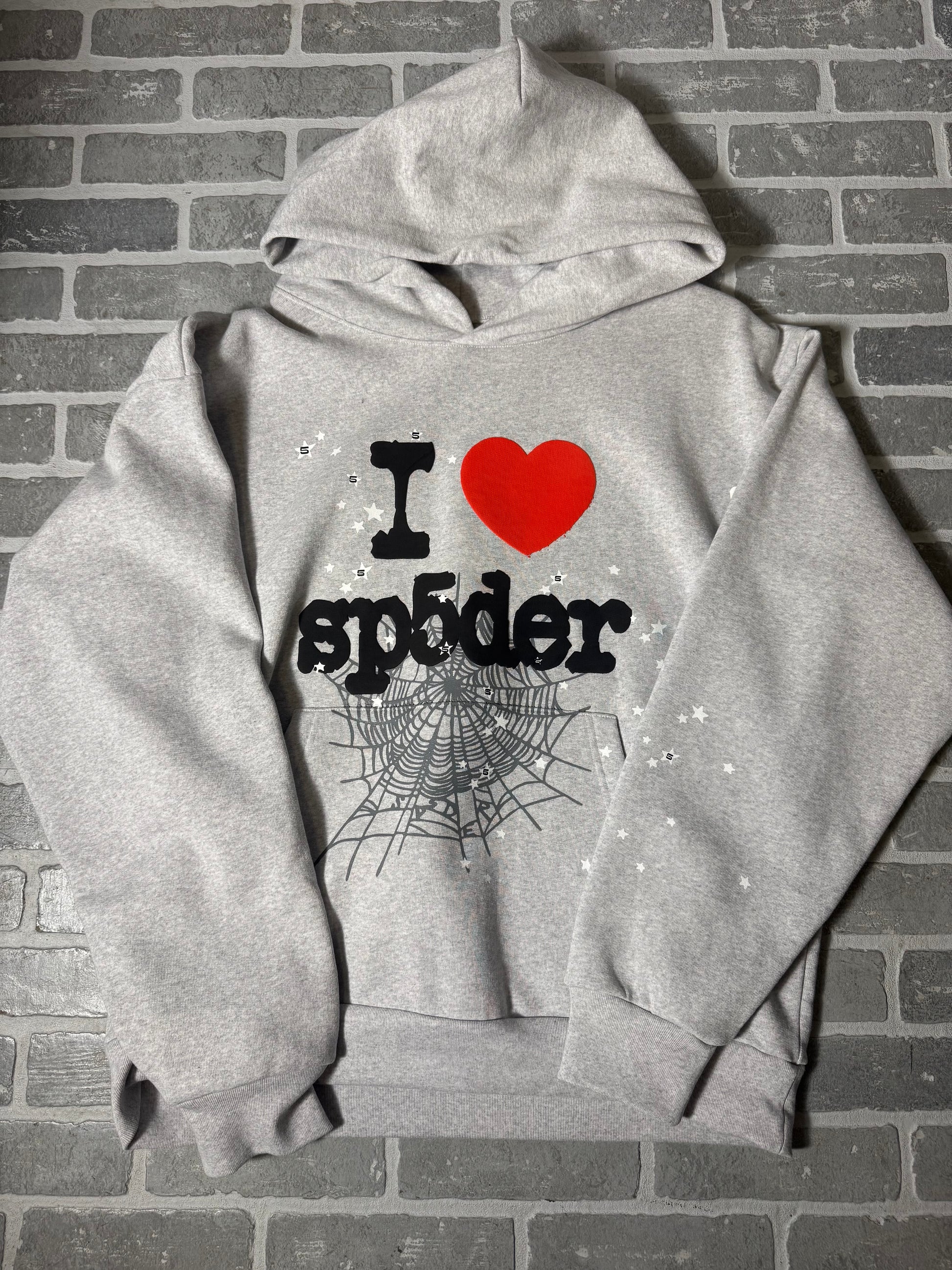 Sp5der I Heart SP5 Souvenir Hoodie Grey