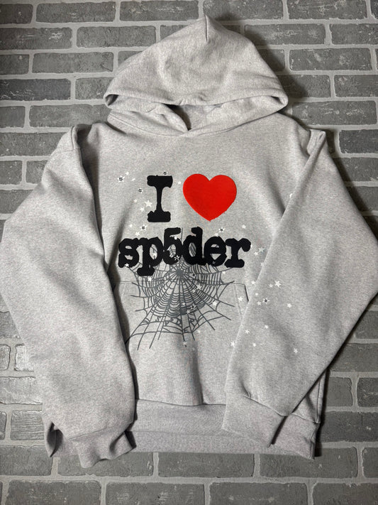 Sp5der I Heart SP5 Souvenir Hoodie Grey