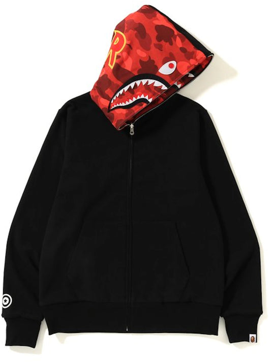 BAPE Color Camo Reversible PONR Shark Full Zip Hoodie Black/Red