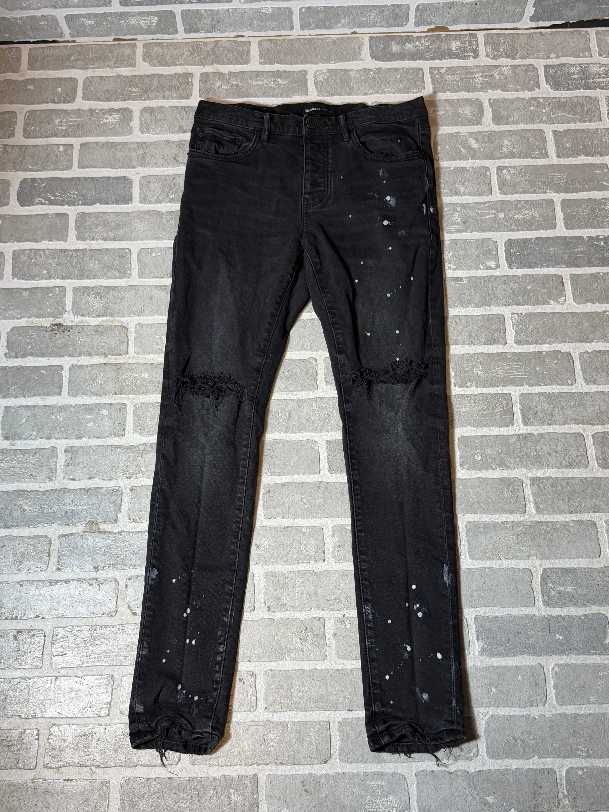 Purple Brand Black Resin Knee Slit Jean Black