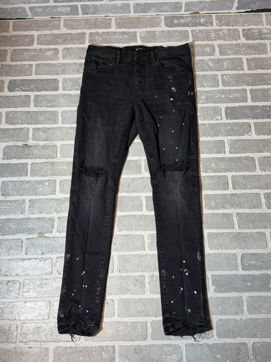 Purple Brand Black Resin Knee Slit Jean Black