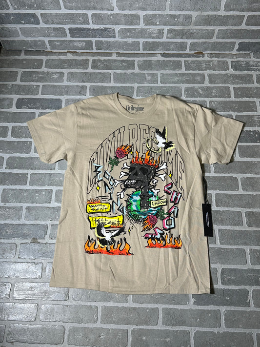 Civilregime Skull Fire T Shirt Brown