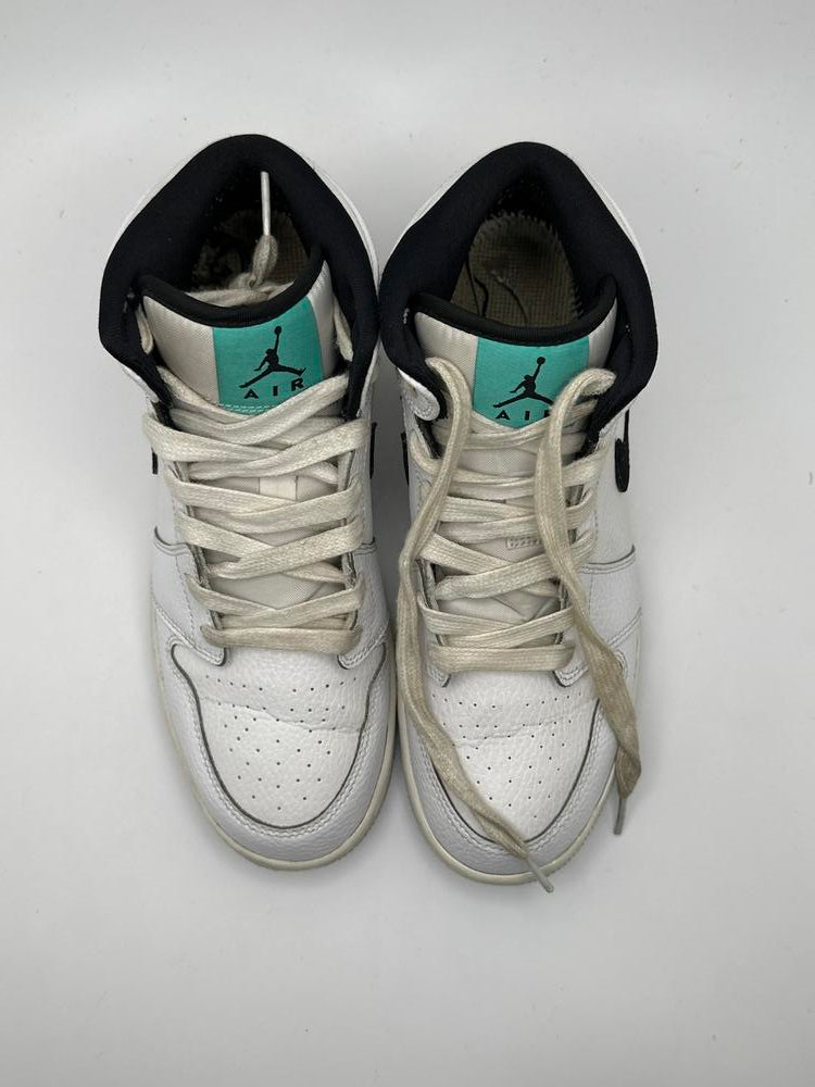 Jordan 1 Retro Mid White Black Hyper Jade (GS)