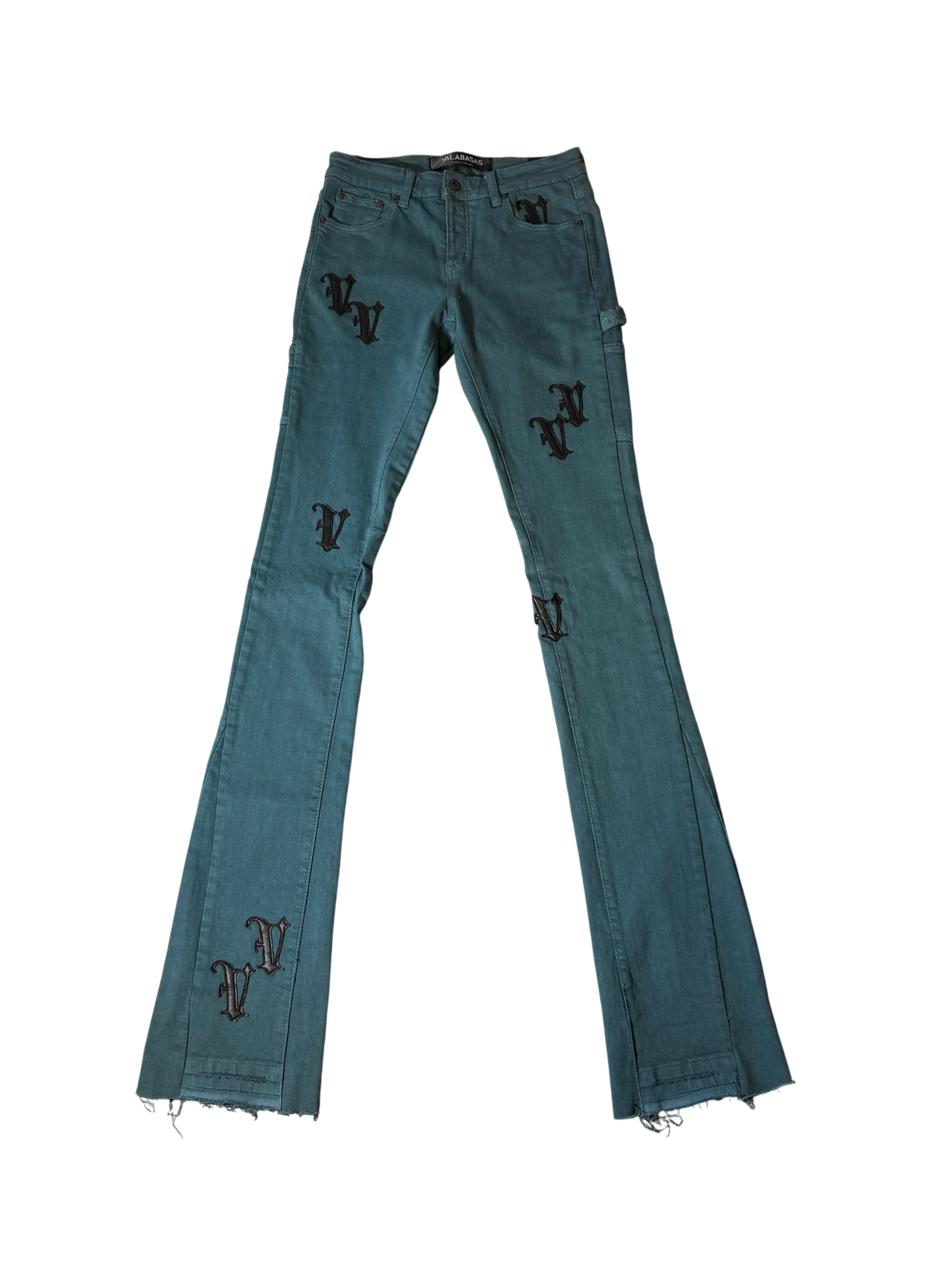 Valabasas Jeans Teal W/ Black Patches