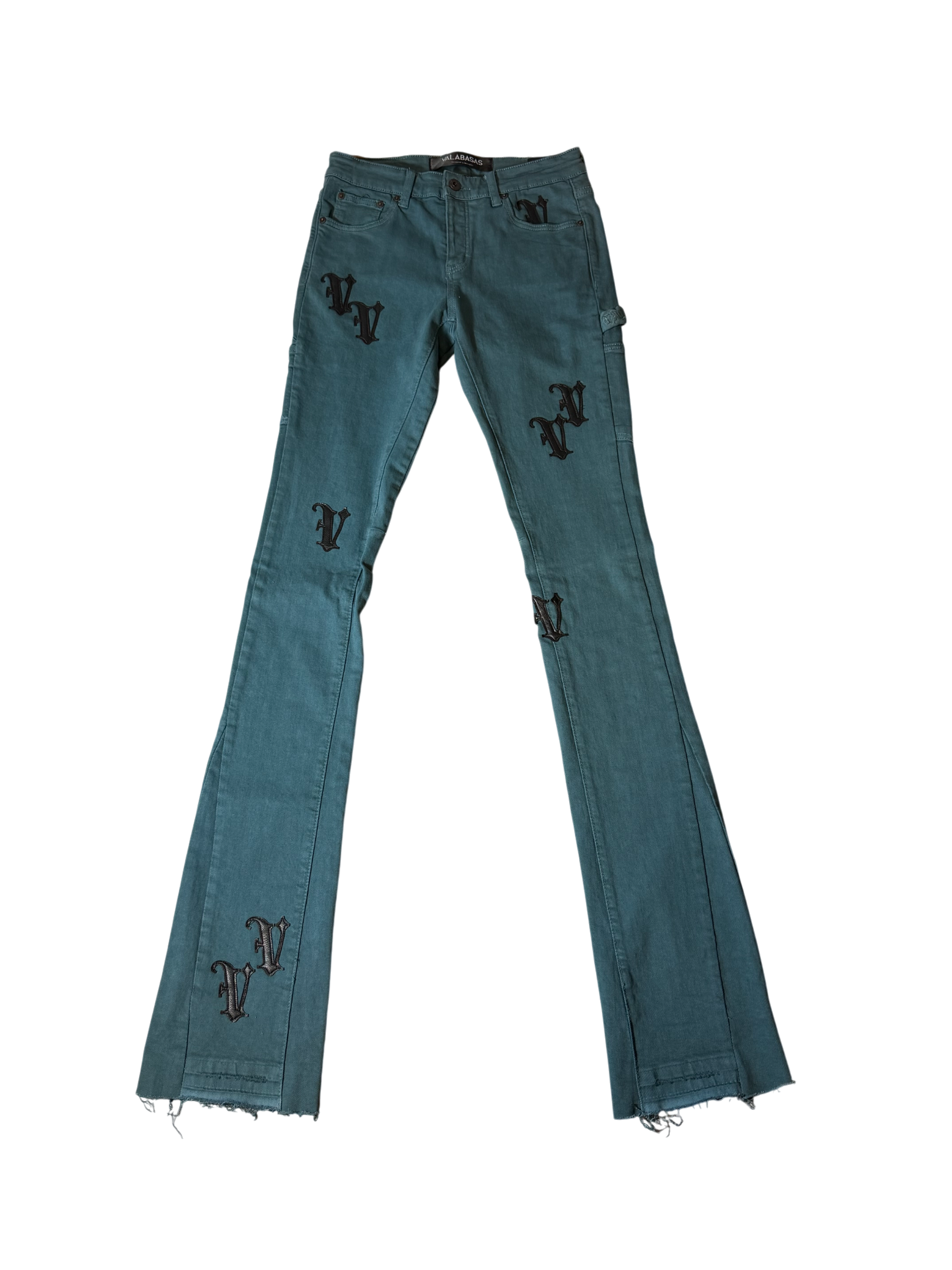 Valabasas Jeans Teal W/ Black Patches