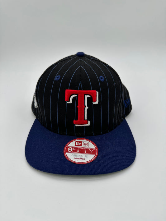 New Era Texas Ranges Black Blue Striped Snapback
