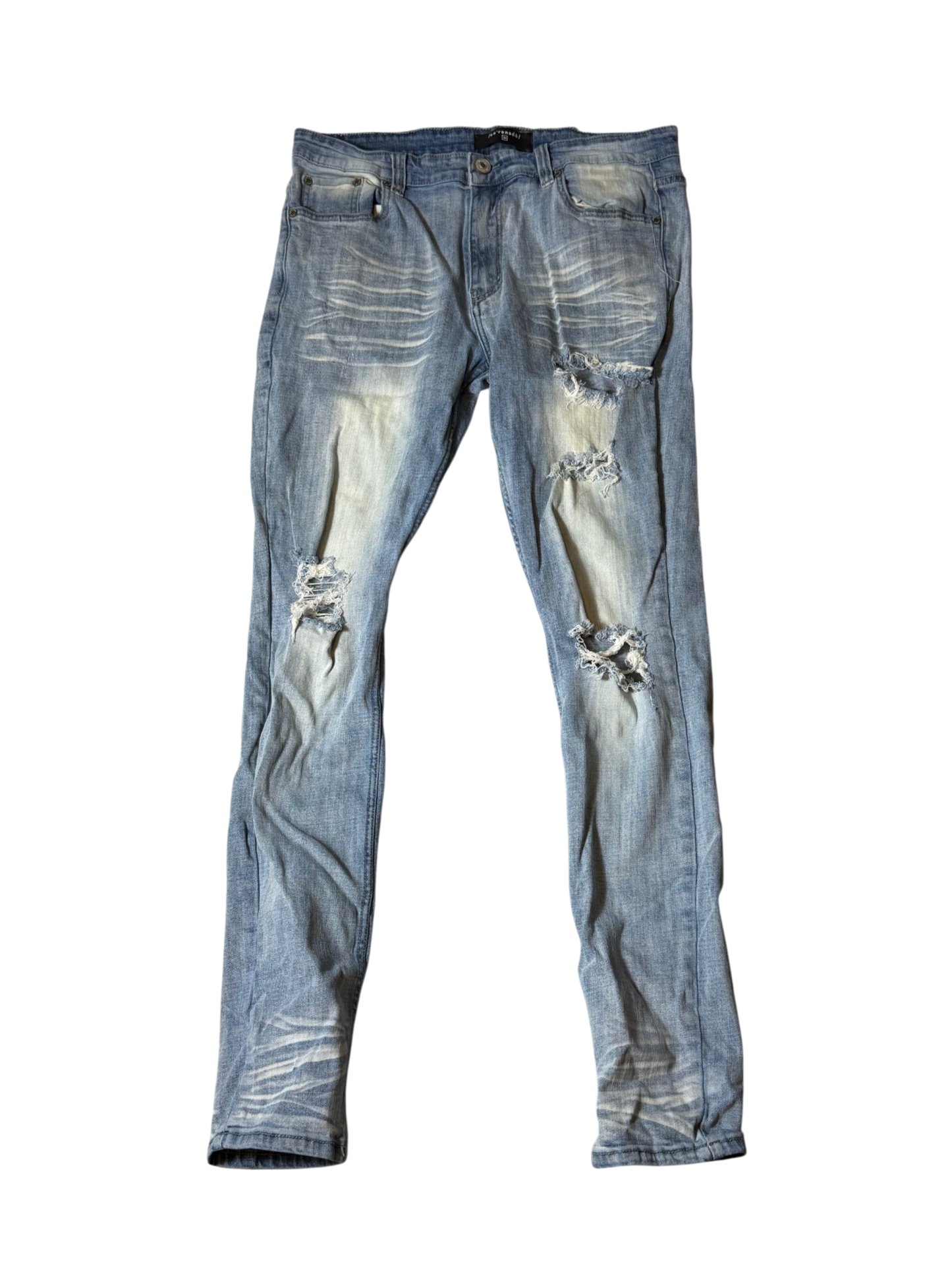 Serenede Heavy Distressed Light Wash Denim Jeans