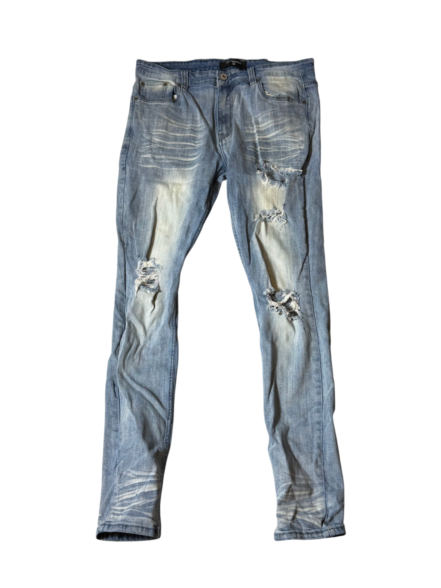 Serenede Heavy Distressed Light Wash Denim Jeans