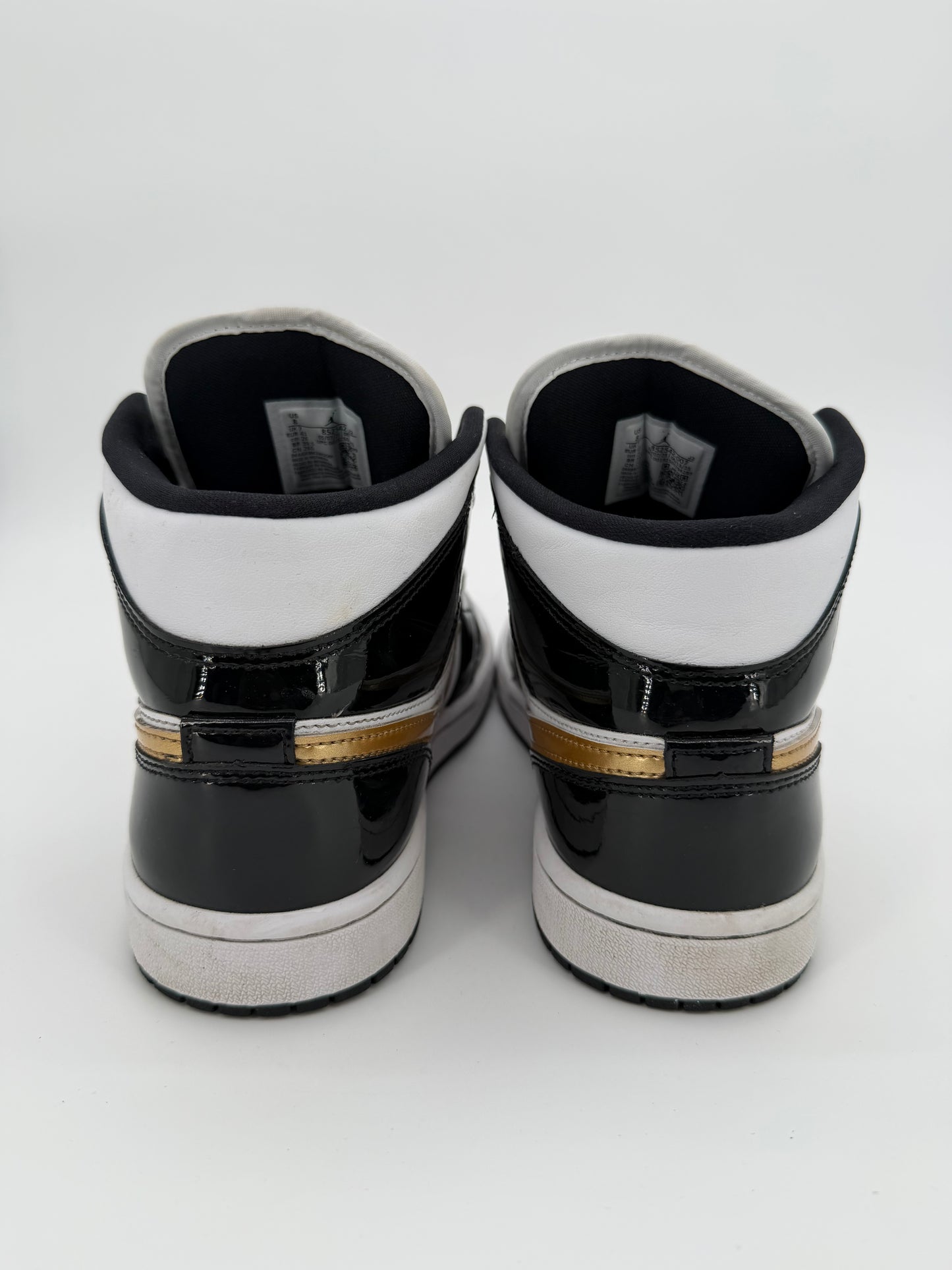 Jordan 1 Mid Patent Black White Gold(needs pics)