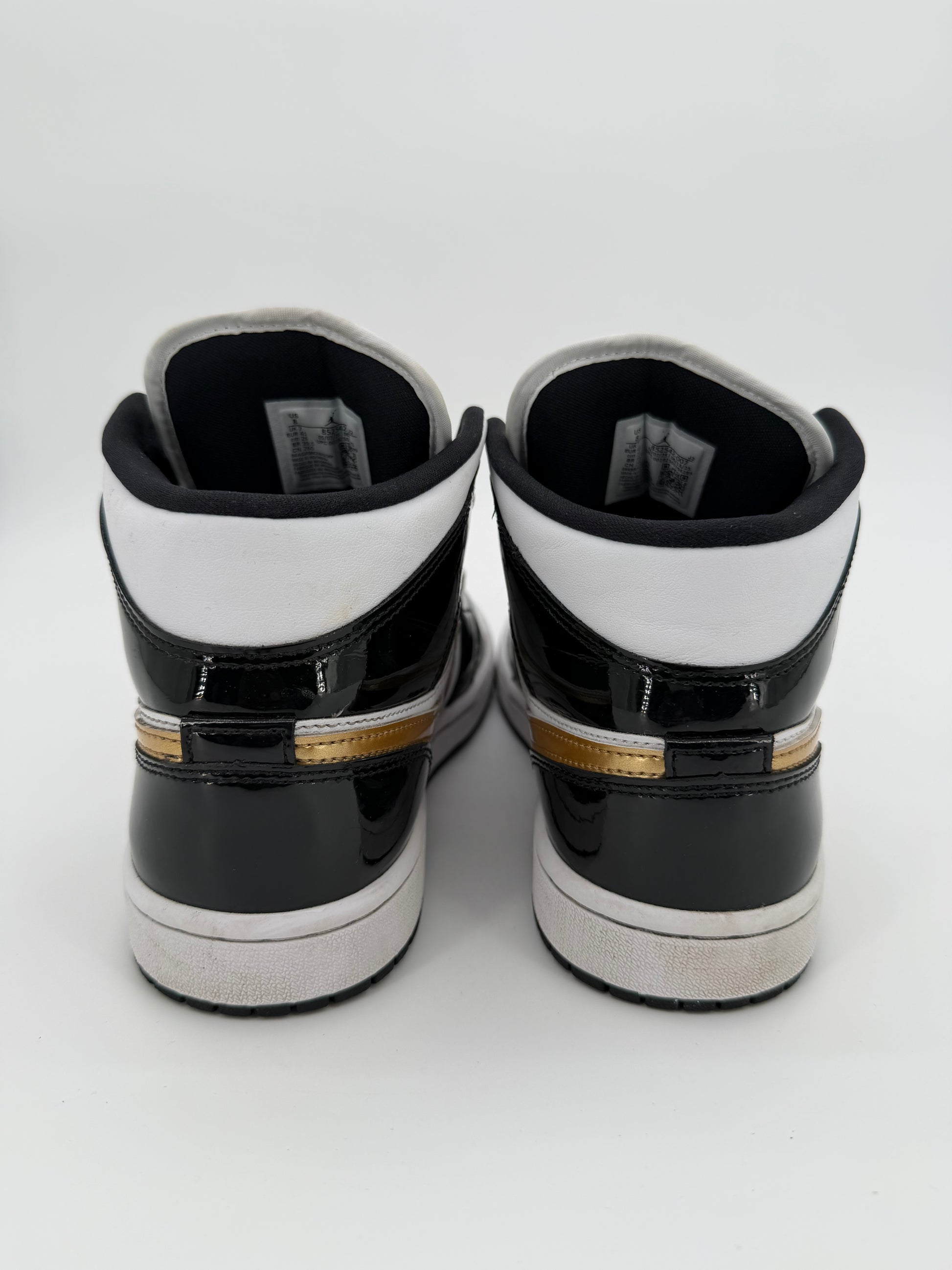 Jordan 1 Mid Patent Black White Gold(needs pics)