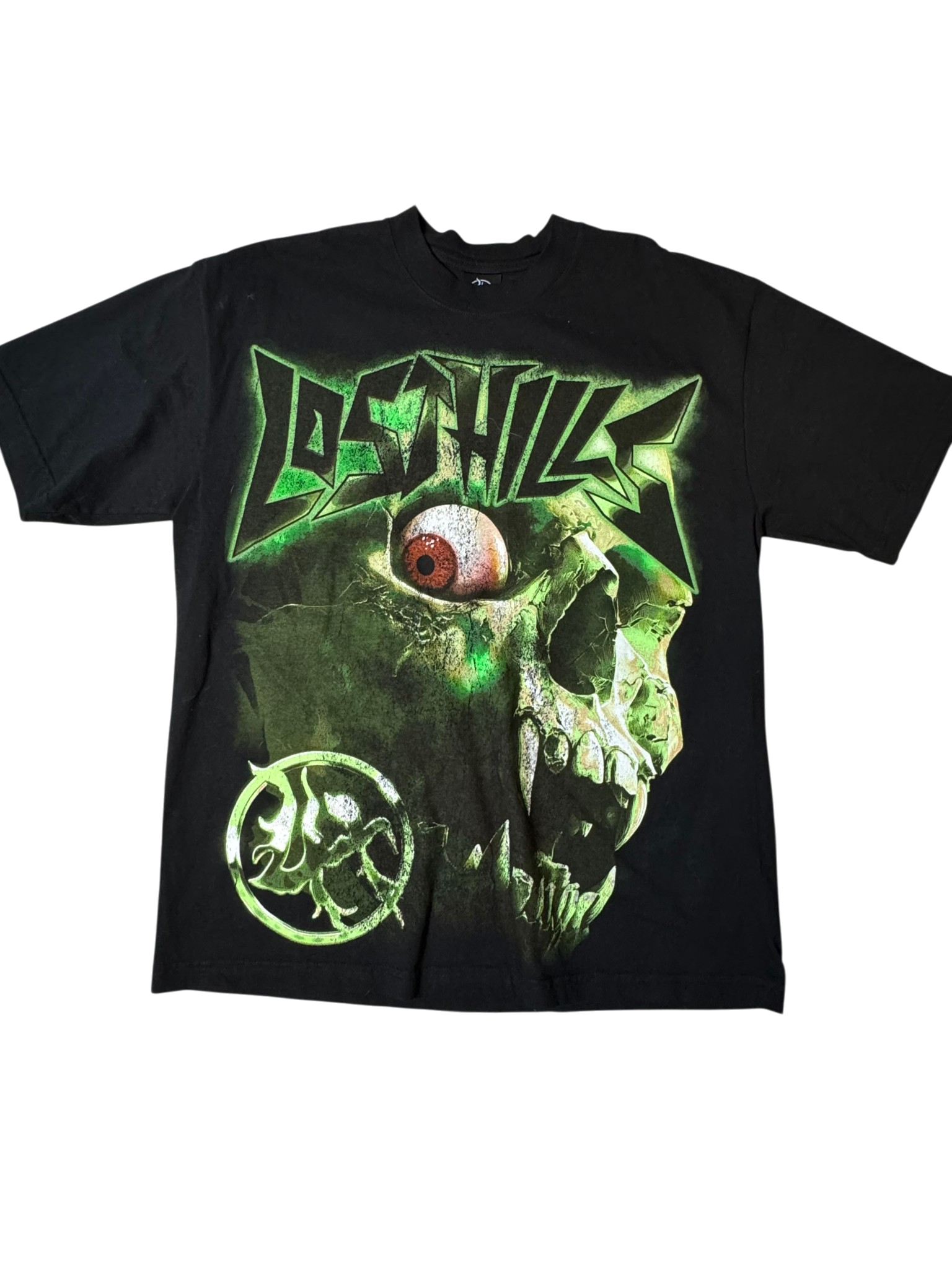 Lost Hills Graphic T-Shirt Black Neon Green Skull Eyeball