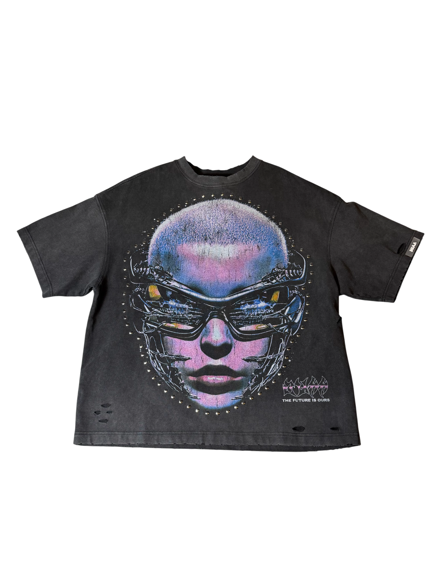 Duaa Grey T Shirt Pink/Blue Face W/ Stones