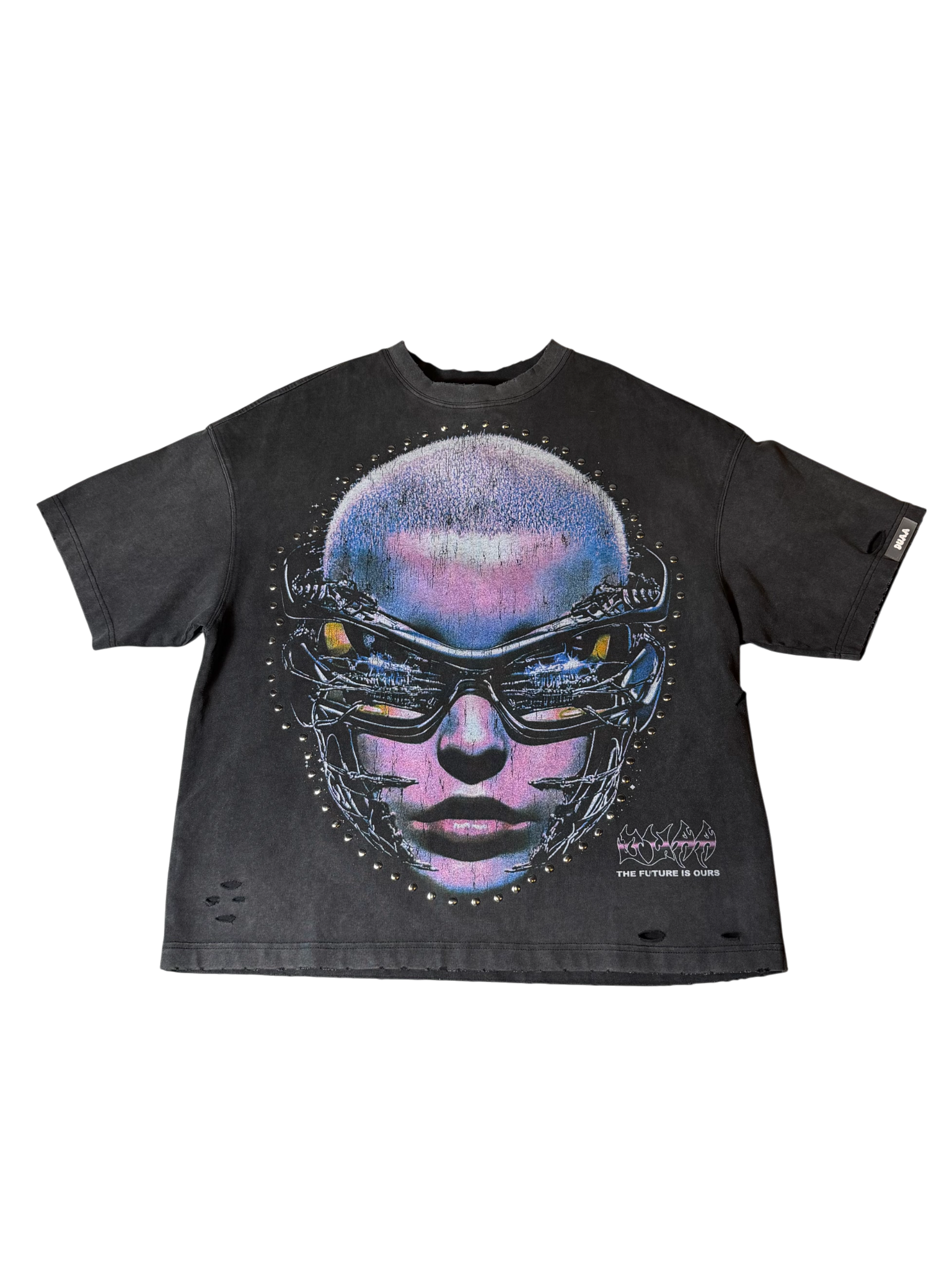 Duaa Grey T Shirt Pink/Blue Face W/ Stones