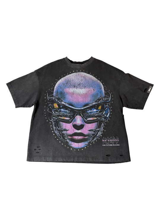 Duaa Grey T Shirt Pink/Blue Face W/ Stones