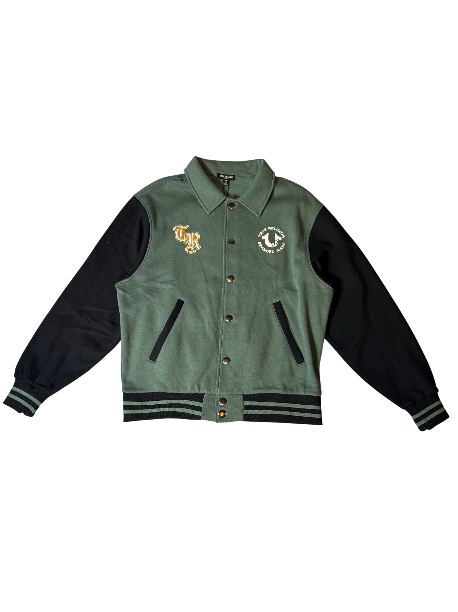 True Religion Collared Patch Fleece Varsity Jacket