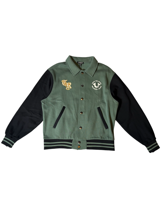 True Religion Collared Patch Fleece Varsity Jacket