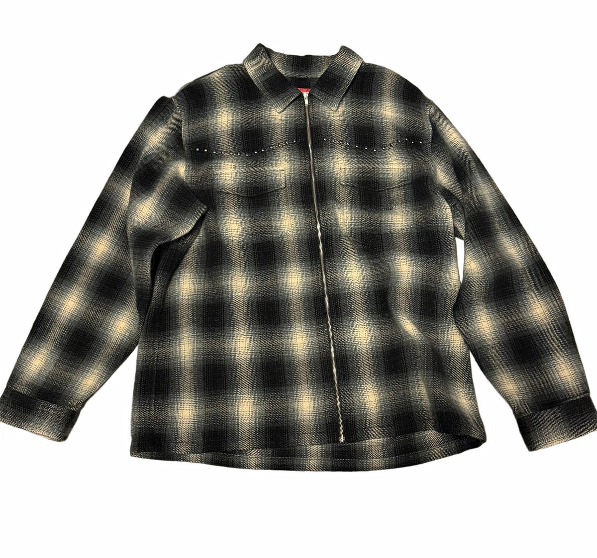 Supreme Studded Shadow Plaid Zip Up Shirt Black