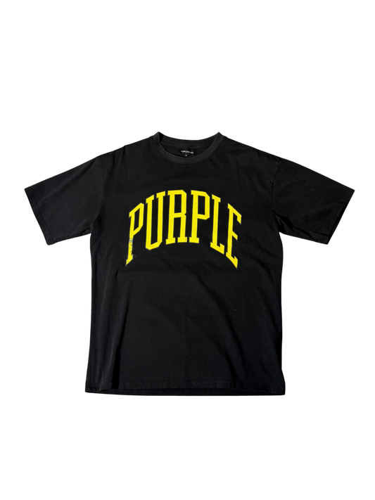 Purple brand yellow logo tee