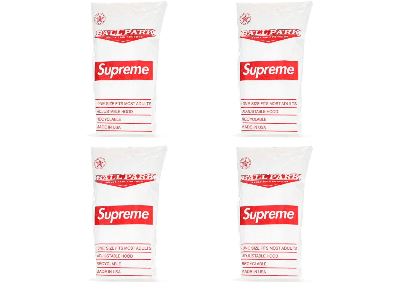 Supreme Ballpark Rain Poncho 2x Lot SS20 Season Gift White/Red