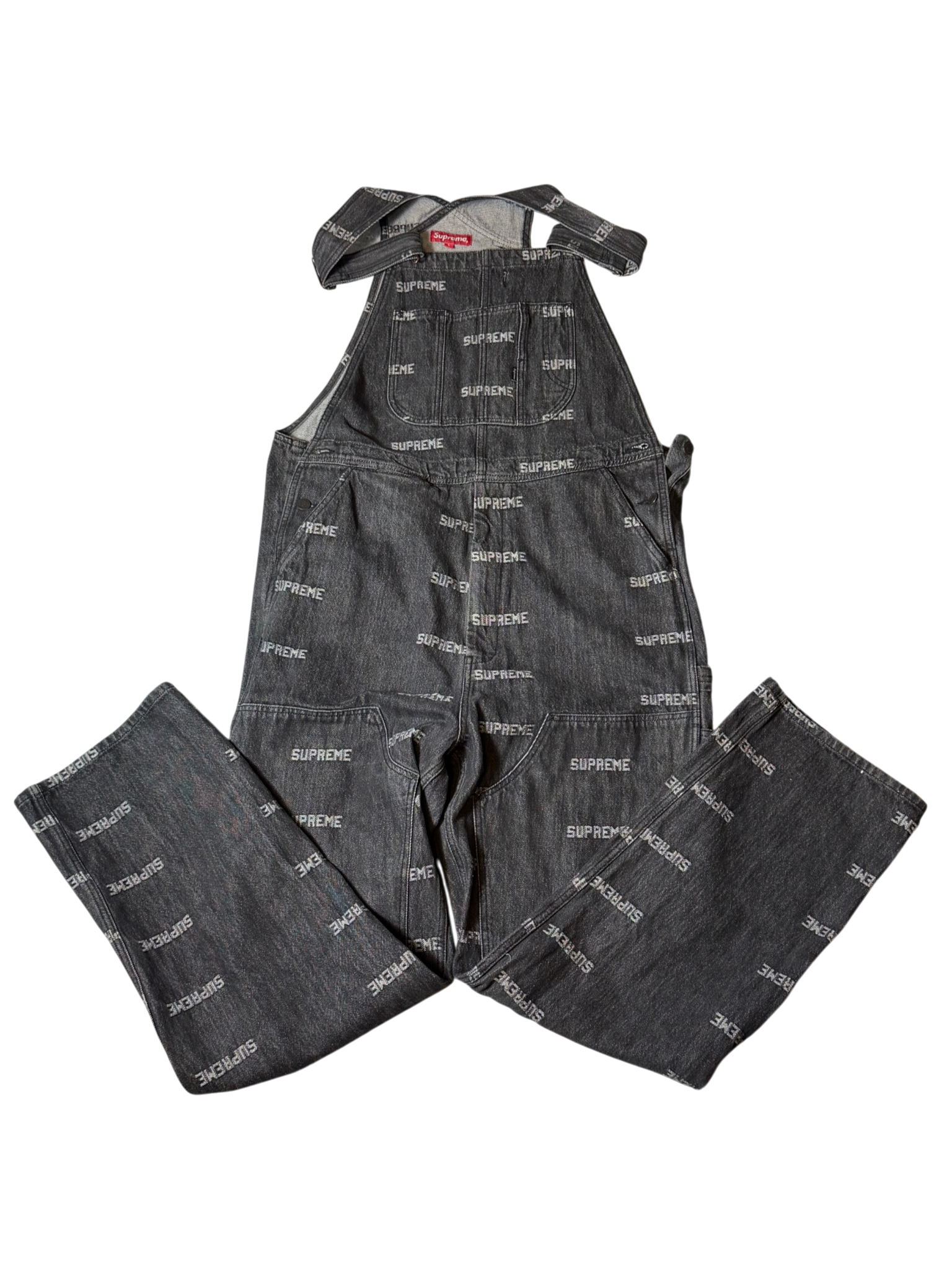 Supreme Logo Denim Overalls Black