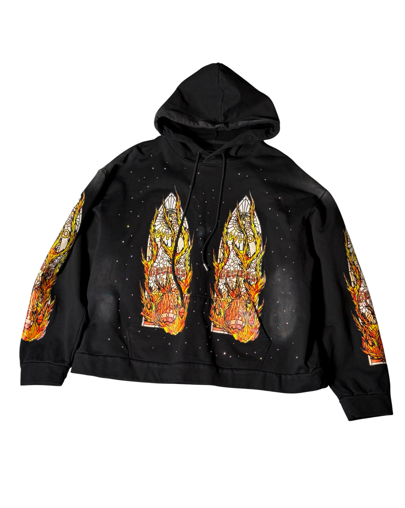 Who Decides War Black Hoodie W/ Rhinestones