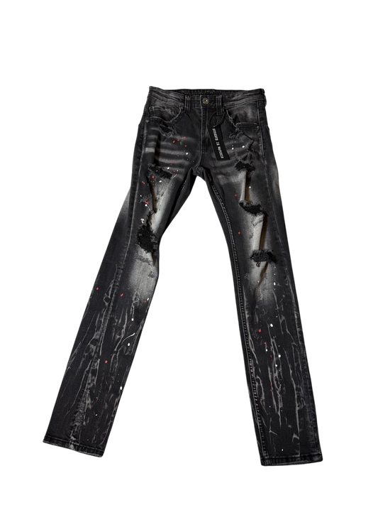 Streetz Iz Watchin Black Denim Jeans Red Splatter