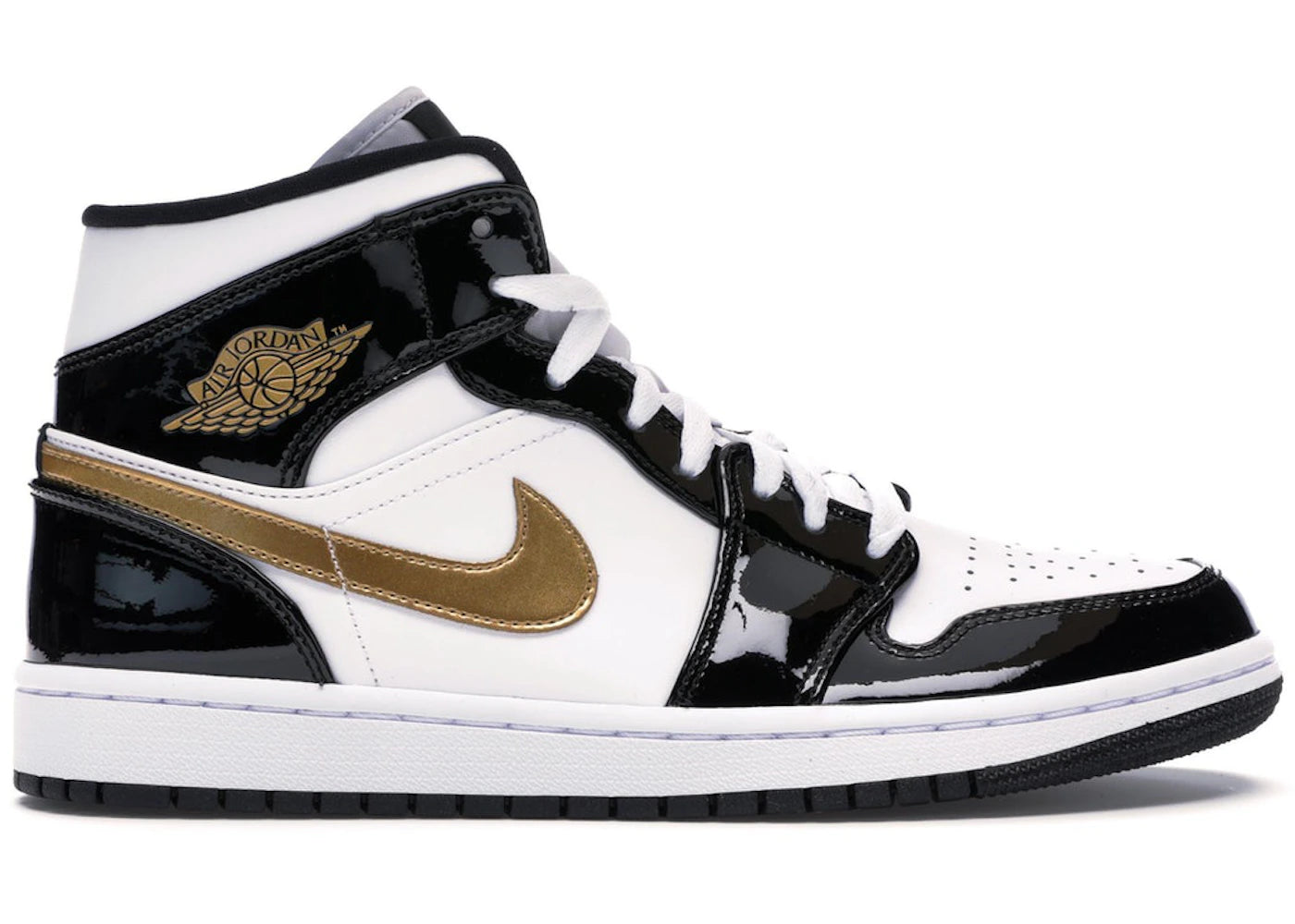 Jordan 1 Mid Patent Black White Gold(needs pics)