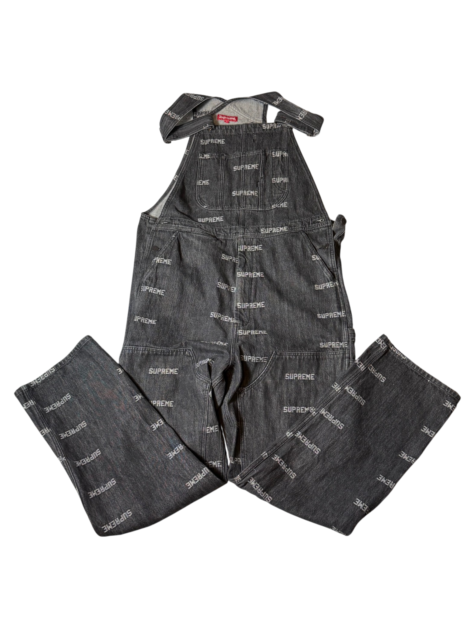 Supreme Logo Denim Overalls Black